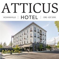front of hotel with Atticus Hotel logo